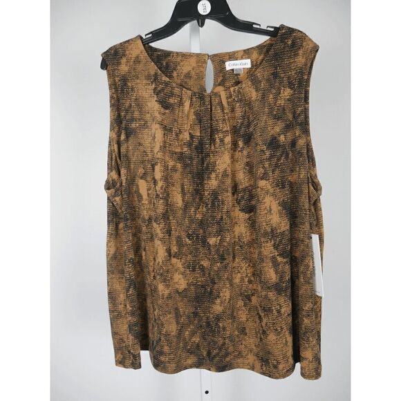 Calvin Klein Women's Plus Size Sleeveless Printed Pleated-Neck Top 3X - Picture 2 of 8